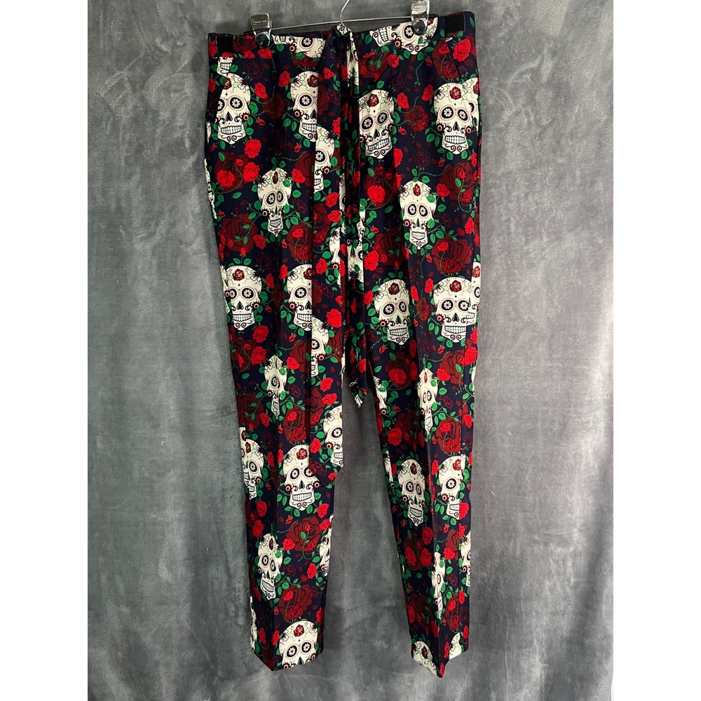 Suitmeister Day of the Dead Sugar Skull Rose Pants Mens L Tie Halloween Costume